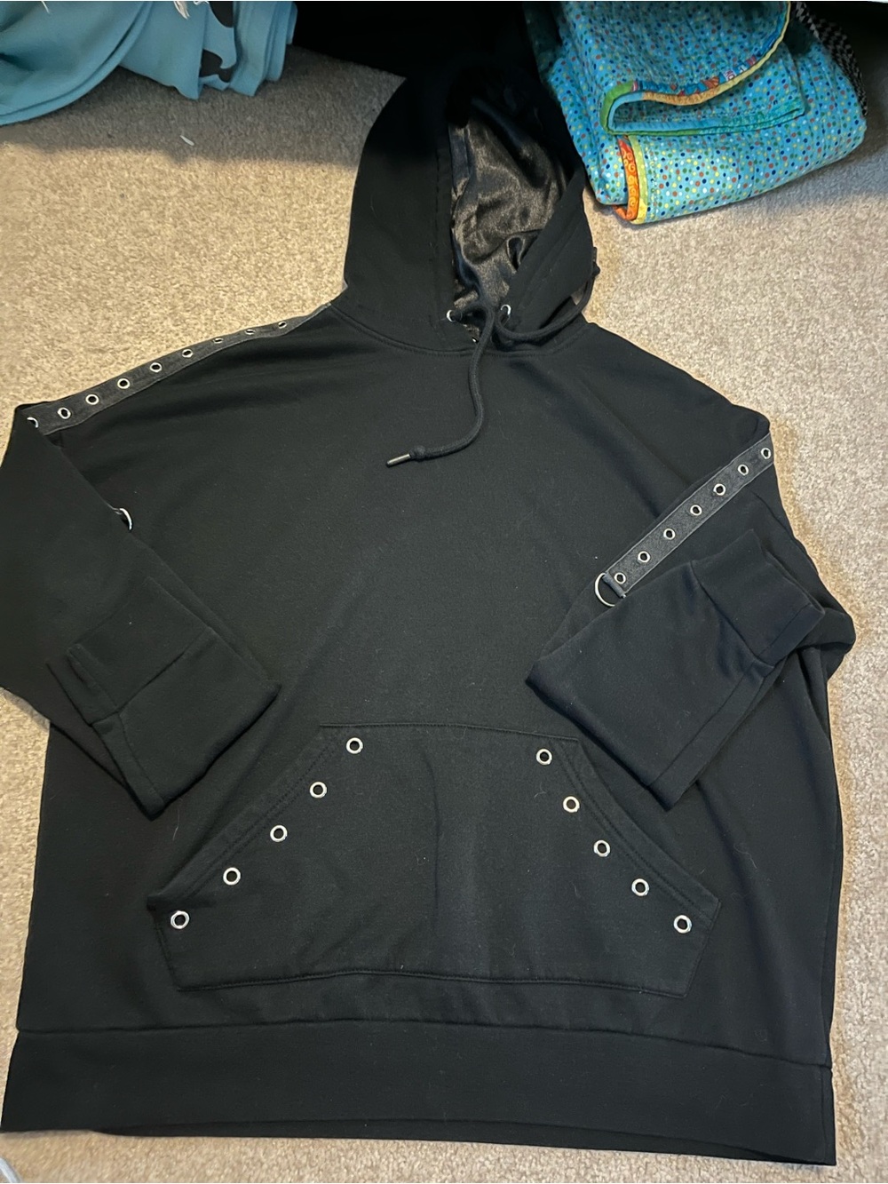 Hot Topic Black Hoodie with Eyelet Accent